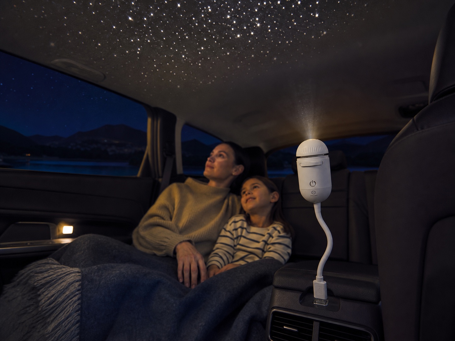 A family enjoying STELARR inside a safely parked car